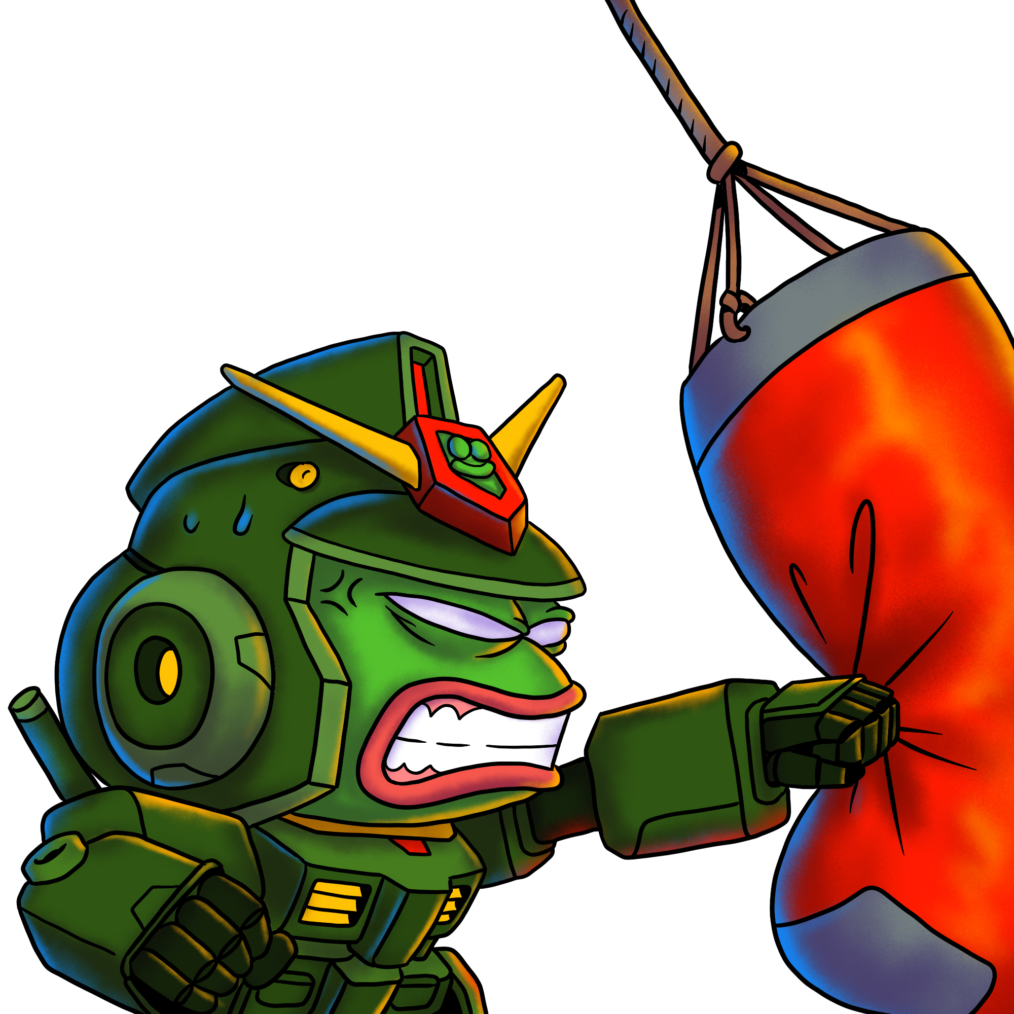 MechaPepe punching a heavy bag